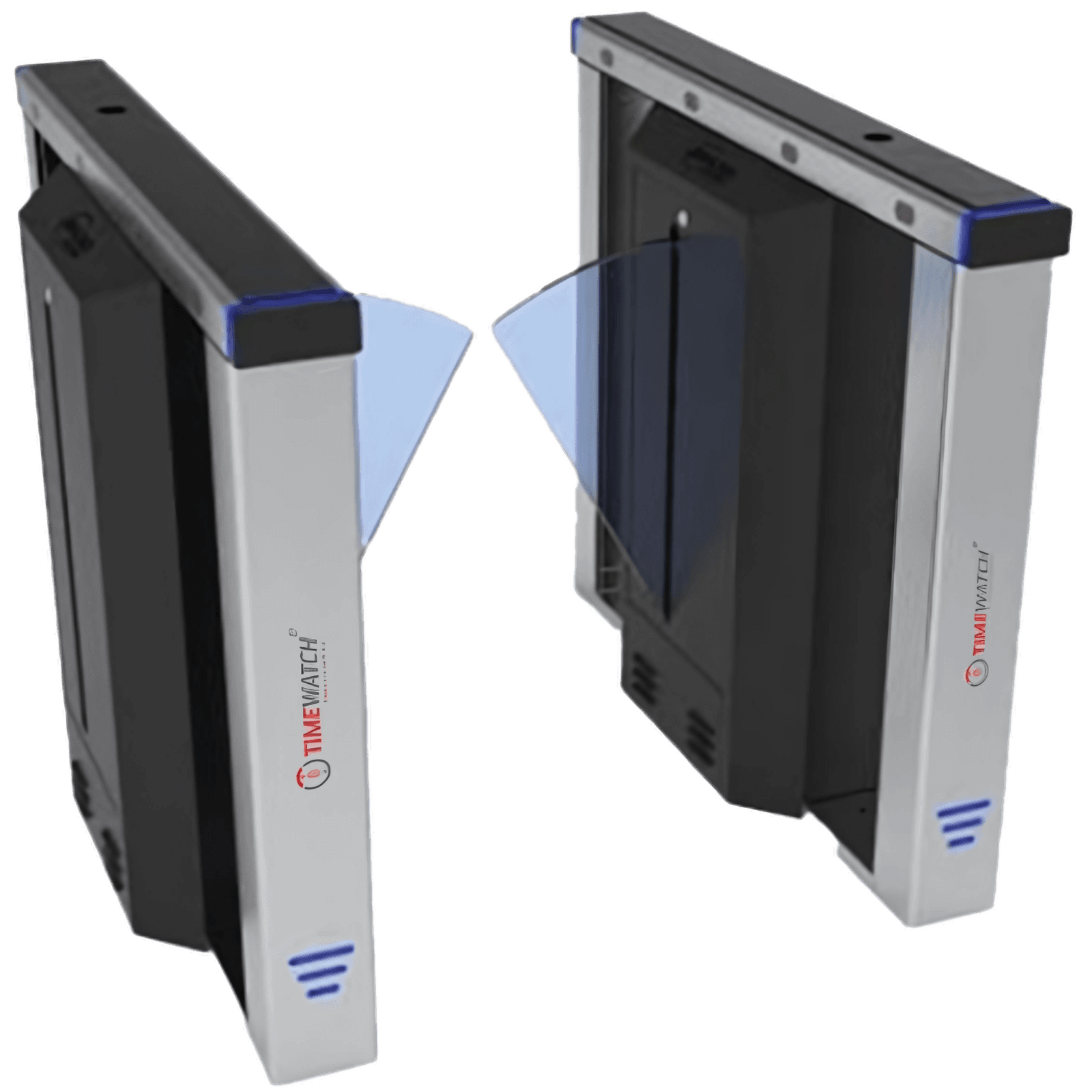 TimeWatch flap barrier gate pedestals with retractable flaps and illuminated top indicators