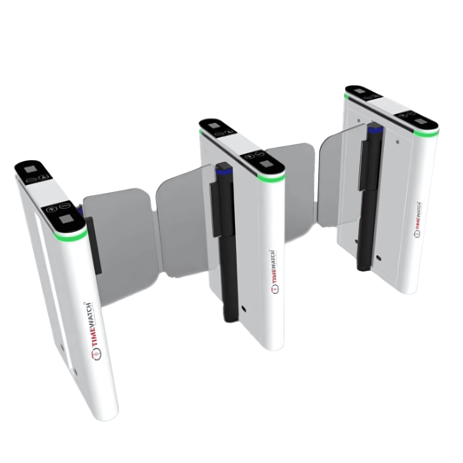 TimeWatch speed gate with slim pedestals and retractable barrier flaps