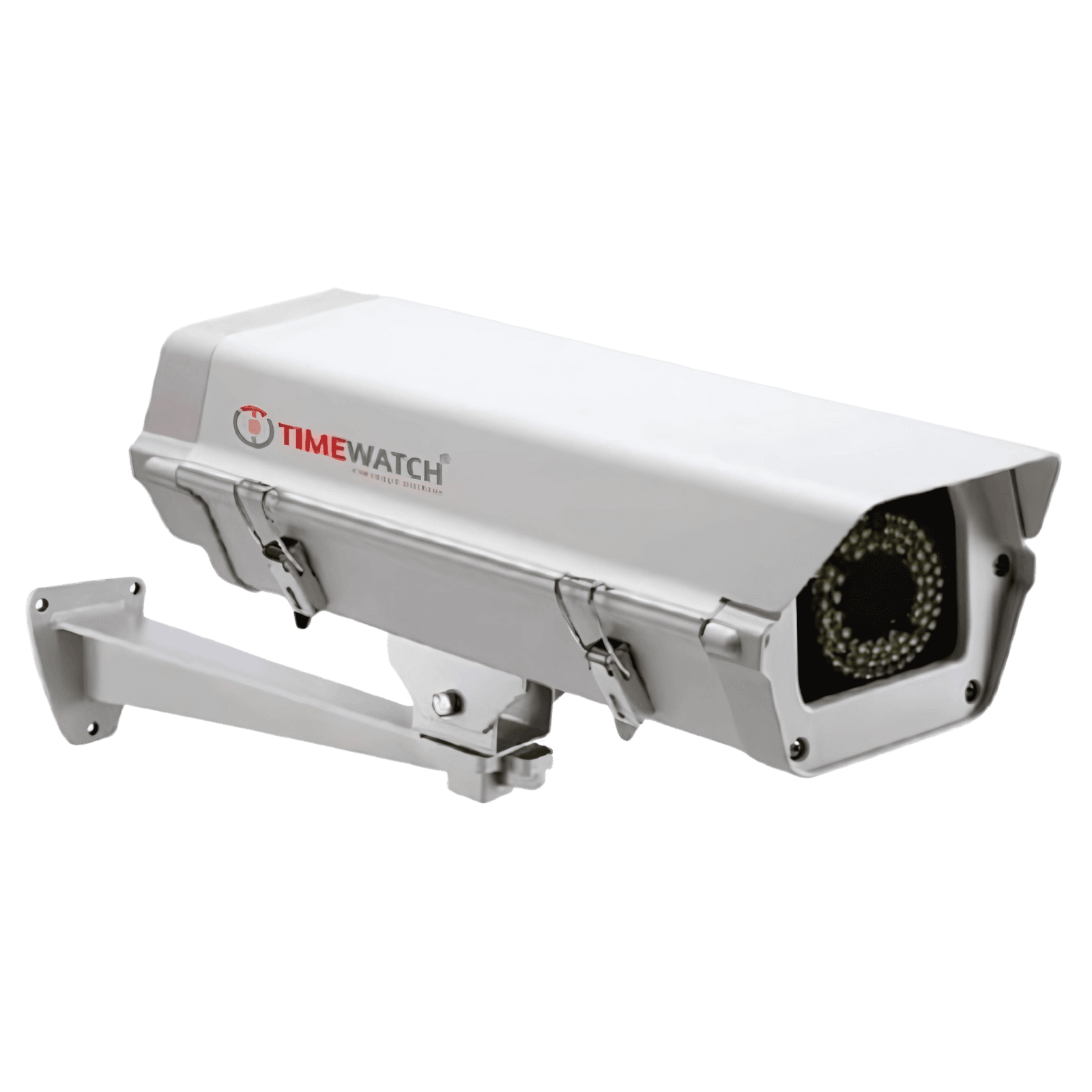 TimeWatch number plate recognition camera in an outdoor housing with infrared illuminator and mounting bracket