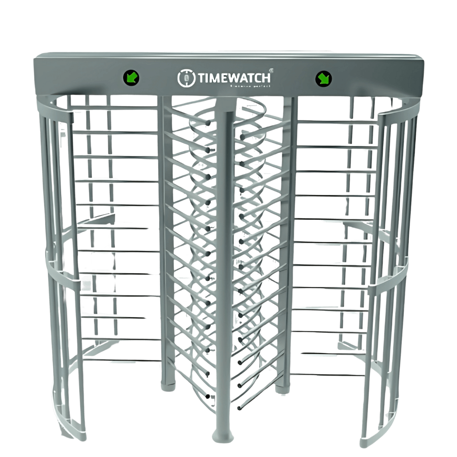 TimeWatch full-height turnstile with rotor bars and illuminated direction indicators