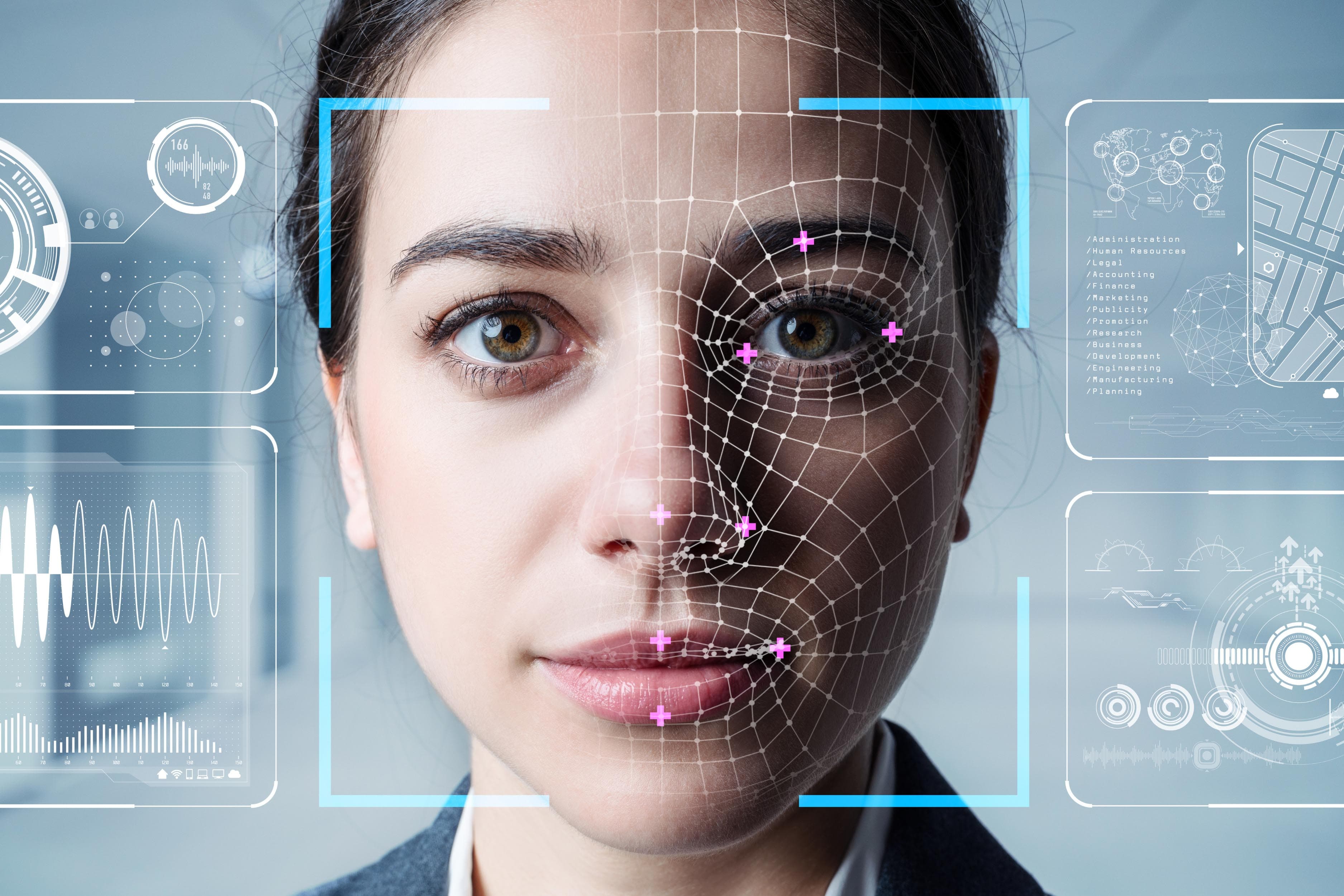 Facial geometry being mapped into an encrypted template by a face recognition attendance terminal