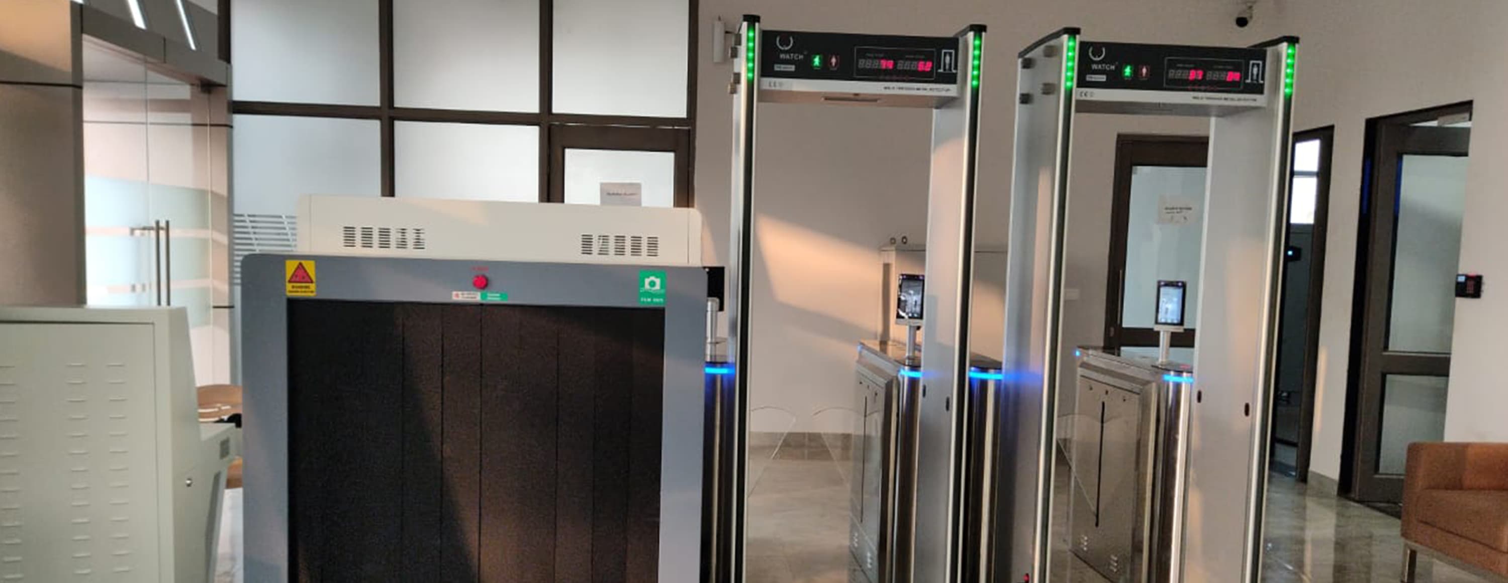 DFMD Door frame metal detector installed at a building entrance